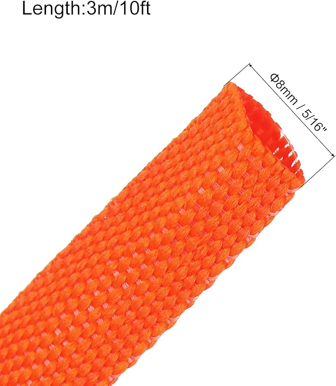 MECCANIXITY Braided Cable Sleeves Heat Shrinkable Fabric Sleeving, 5/16" 10ft Orange 2:1 Ratio Heat Shrinkable Cord Protector for Harness Cable, Network Cable Protection, Cable Management