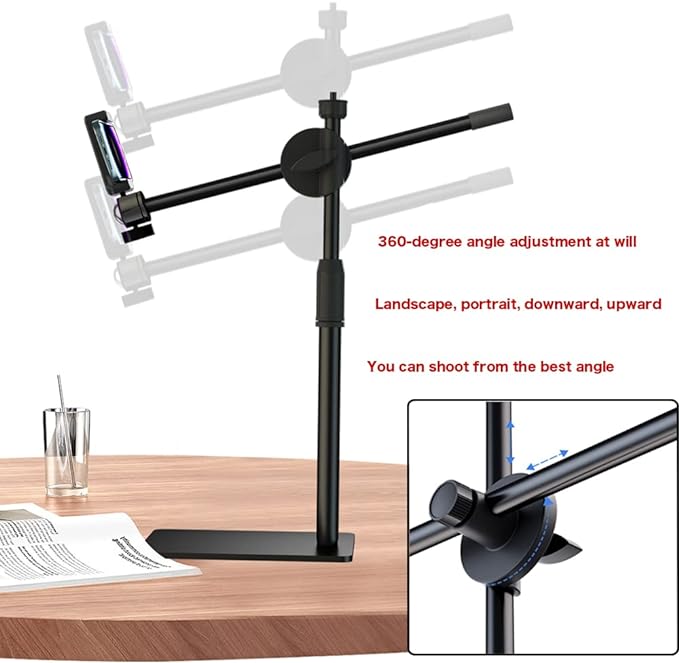 HVAYING Overhead Phone and Camera Mount Stand for YouTube Live Video Cooking Makeup and Crafts - Compatible with iPhone Logitech Webcam