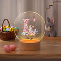 idooodle Personalized Pink Bunny Easter Egg 3D Initial LED Night Light with Name & Wooden, Base Room Decor, Birthday Party Easter Gift for Kids