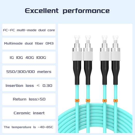 FC/UPC-FC/UPC Fiber Patch Cable OM3 030Meter/100ft 10GB Multimode Jumper Duplex - Image 2
