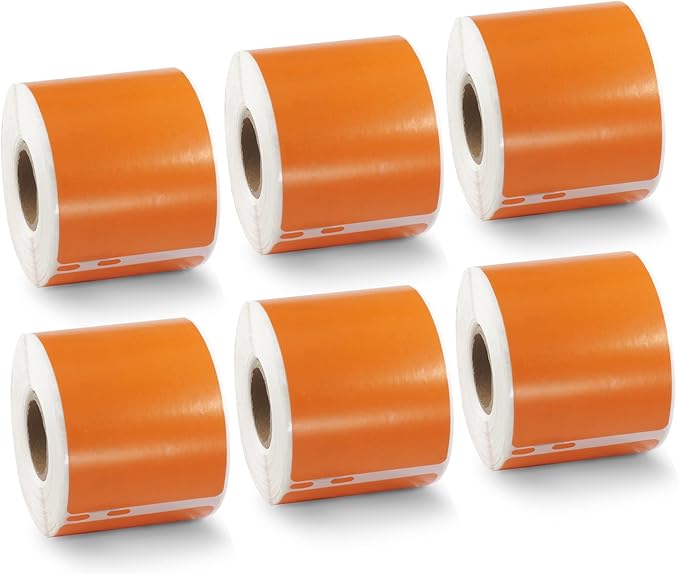 BETCKEY Colored Labels Compatible with Dymo 30323 (2-1/8" x 4") Name Badge Labels, Compatible for Dymo LabelWriter Thermal 450, 4XL & Zebra Desktop Printers [6 Rolls, 1320 Labelss, Orange]