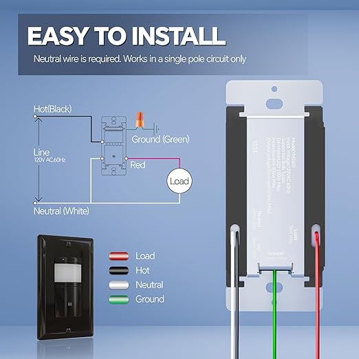 ECOELER Motion Sensor Dimmer Switch, in-Wall Electronic Dimmer with PIR Infrared Motion Activated, Single Pole, Occupancy & Vacancy Modes, Neutral Wire Required, Wall Plate Included, Black, 2Pack