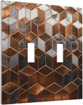 Bvtewkhz Brown Abstract Luxury Modern Geometric Cubic Marble 2 Gang Double Toggle Decorative Light Switch Covers Electrical Faceplate Switch Plates for Bathroom Kitchen Home
