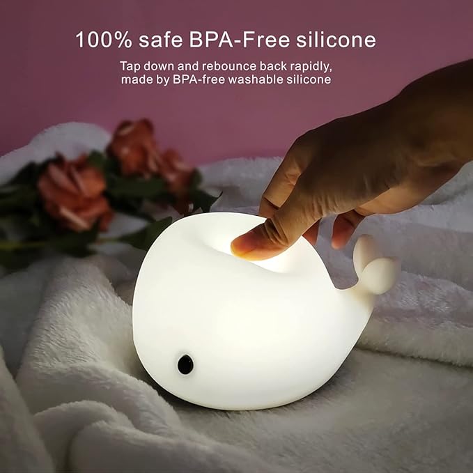 LEDHOLYT Night Light for Kids, Cute Silicone Nursery Dolphin Lamp for Baby and Toddler, Animal NightLight for Bedroom, Squishy Night Lamp for Kids Room (Dolphin)
