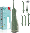 Leominor Water Dental Flosser Pick for Teeth, 300ML Portable Oral Irrigator Upgraded Tank Removable,IPX7 Waterproof, Rechargeable Travel Teeth Cleaner, Professional Electric Flossing Machine(O-Green)