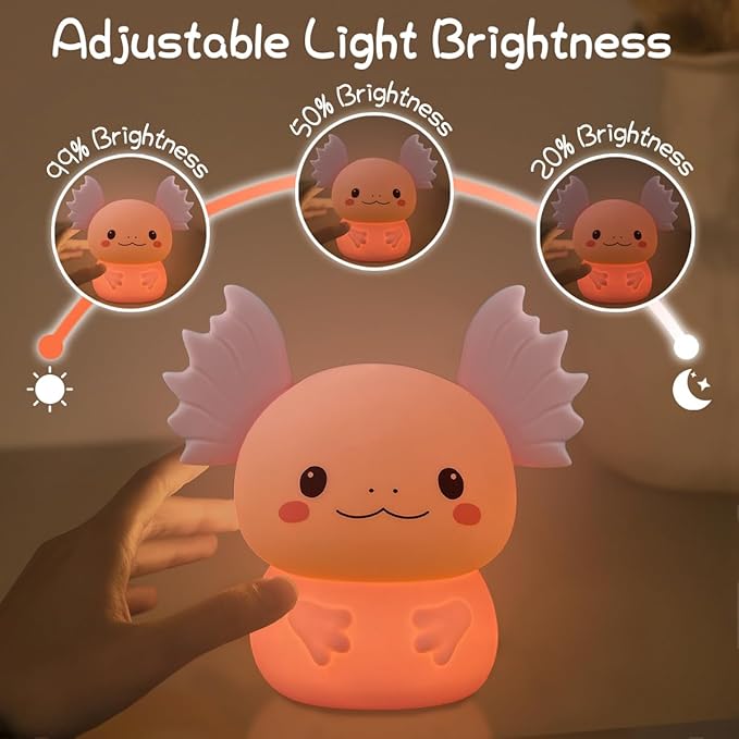 Axolotl Gifts Night Light for Kids, Cute Silicone Nursery Axolotl Lamp for Baby and Toddler, Animals NightLight for Boys and Girls,Cute Room Decor Night Light for Kids Girls Boys Festival Gifts
