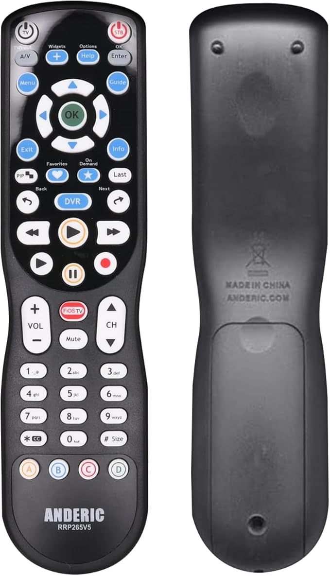 ANDERIC RRP265V5 Replacement Remote Control Compatible with Verizon FiOS 2-Device, Version 2/3/4/5 RC2655007/01, Work with All FiOS Systems and Set Top Boxes Replacement Controller