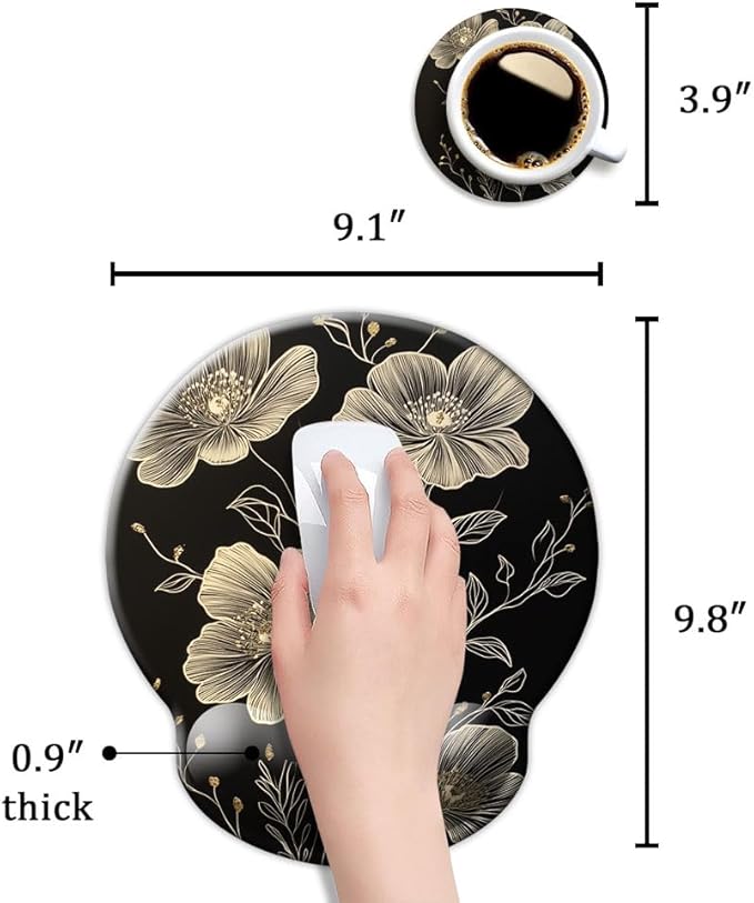 Ergonomic Mouse Pad with Wrist Support,Mouse Pad with Wrist Rest,Relieve Wrist Pain Mousepad Non-Slip Rubber Base,Mouse Pads for Desk,Computers,Laptop,Office,Home,Accessories Aesthetic Flowers