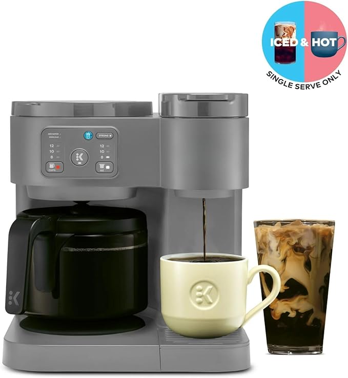 K Duo Coffee Maker for Hot and Iced Drinks, Single Serve KCup Pod Brewer and 12 Cup Carafe Drip Coffee Pot, 60oz Water Reservoir,Pause & Pour Feature, Perfect for Home & Office Use
