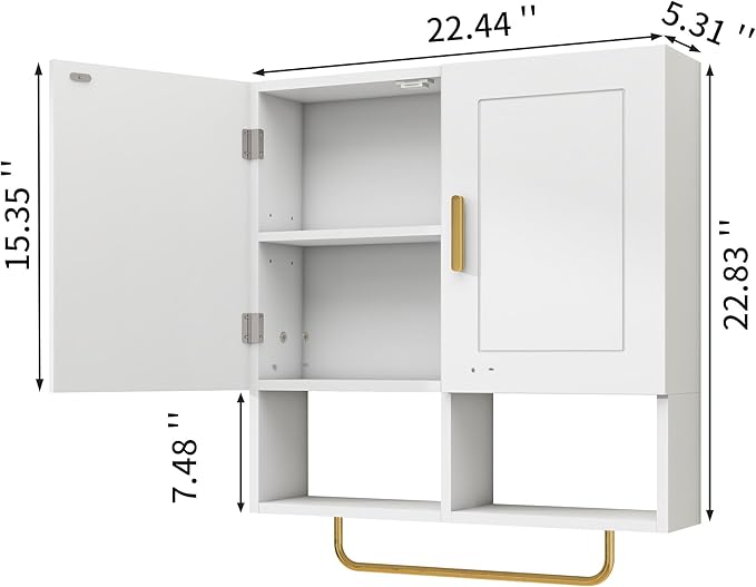 Wall Mounted Bathroom Storage Cabinet Medicine Cabinet with Adjustable Shelves & Towel Bar for Bathroom, Laundry Room, Bedroom, Enterway