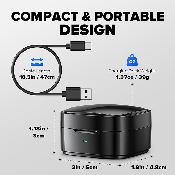 Wireless Charging Case Compatible with Oura Ring Gen 4 Charger, 600mAh Portable Travel Ring Charger Fast Charging Dock with USB-C Cable (Size 10-Black)