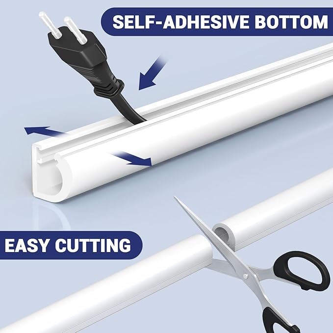 Wall Cord Hider - Flexible Cable Concealer for Mounted TVs, Self-Adhesive, W0.59inxH0.39in, White