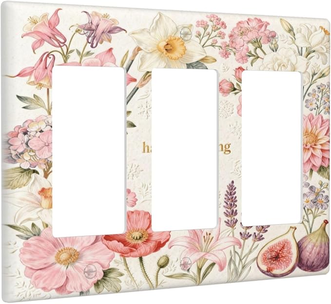 Bvtewkhz Floral Plant Watercolor Flowers 3 Gang Triple Rocker Decorative Outlet Covers Light Switch Plate Electrical Receptacle Switchplate For Bathroom Kitchen Bedroom