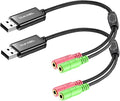 DuKabel USB to 3.5mm Jack TRS AUX Adapter for Built-in Chip Sound Card for Headset with Separate Plug TRS 3 Pole Microphones [Metal Housing & Durable Braided / 9.8inch]