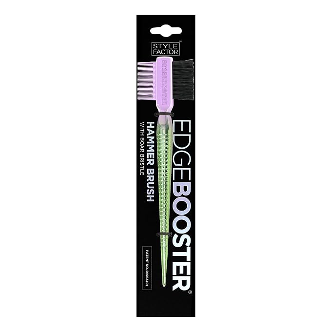 Style Factor EDGE BOOSTER® Hammer Brush Rat Tail– Double-Sided Edge Control Brush & Comb with Boar Bristles – For Edges, Slick Backs, Baby Hair Styling, and Taming Flyaways
