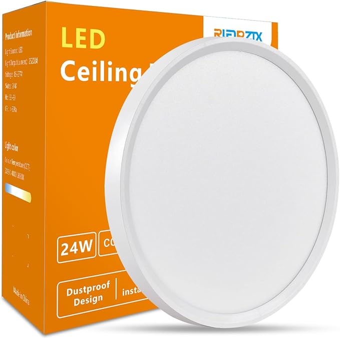 RLEDPZTX Led Flush Mount Ceiling Light,16 Inch 32w 3480lm,3000k/4000k/6000k 3CCT Selectable, Round Modern Flat Panel Super Slim Led Ceiling Light,for Living Dining Kitchen Bedroom Room (1Pack-White)