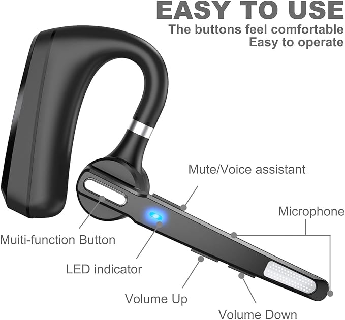 MQQC Bluetooth Headset V5.0, Wireless Bluetooth Earpiece 24Hrs HD Calling,CVC8.0 Dual Mic Noise Cancelling, Hands-Free Bluetooth Earphone for Driving/Business/Office