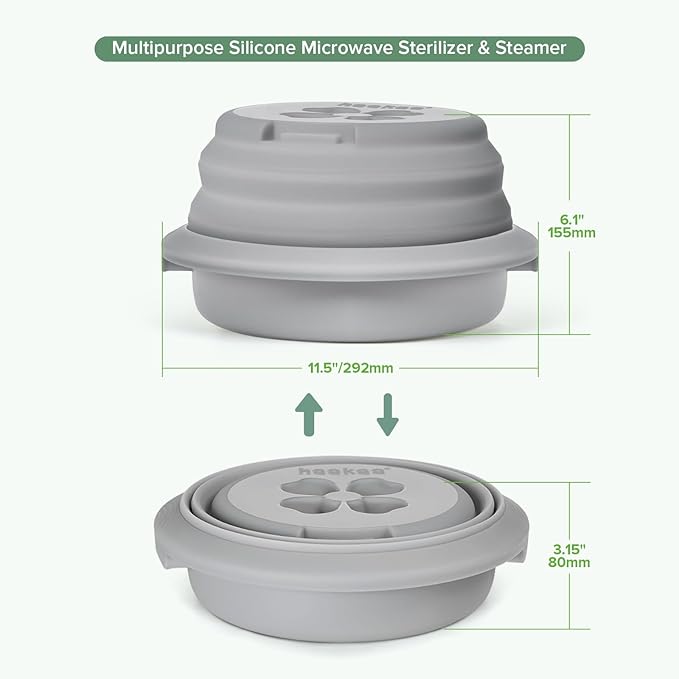 Haakaa Multipurpose Silicone Microwave Bottle Sterilizer & Steamer – Reusable Collapsible Silicone Microwave Sterilizer for Baby Bottles, Breast Pump Parts & Pacifiers and Accessories