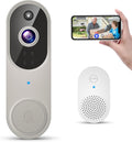 GridTera 1080p Wireless Video Doorbell Camera, AI Human Detection, Live View, Night Vision, Cloud Storage, 2.4G WiFi, Battery Powered, Indoor Outdoor Surveillance (Doorbell Receiver Included (Linen))