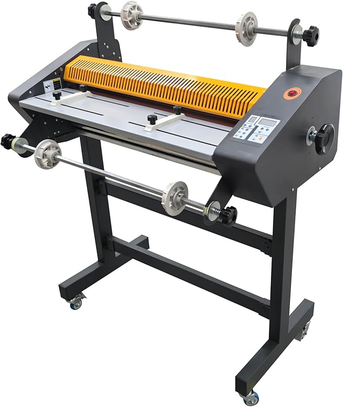 Banfluxion 25" Electric Auto Double-Sided Laminator, 110V Thermal Roll Laminating Machine with Stand for Cold/Hot Laminating of Photos & Posters, 635mm Width with 4 Rubber Rollers