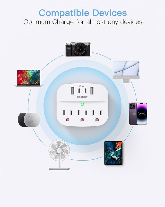 2 Pack Multi Plug Wall Outlet Splitter with USB, Non Surge Protector for Cruise Ship, Cruise Outlet with 3 Wall Outlets 4 USB Wall Charger(2 USB C), Small Travel Plug Adapter for Cruise,Travel,White