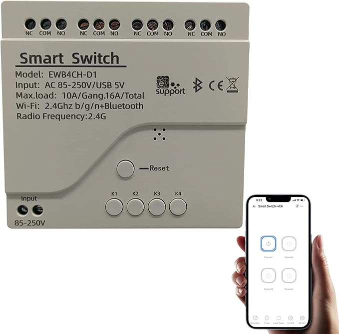 Newgoal 4 Channel Smart WiFi Relay Switching Module USB 5V/AC85V-250V, Supports Bluetooth Control, eWeLink App Remote Control, for Alexa Google Home