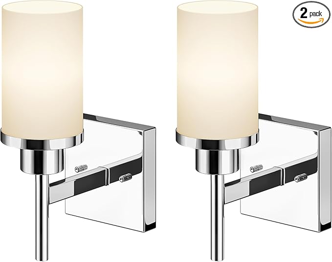AONEON Vanity Lights Polished Chrome Bathroom Light Fixtures with White Frosted Glass Shade, Wall Sconces for Mirror Hallway Entrance, 2 Pack T001CH-L1-P2