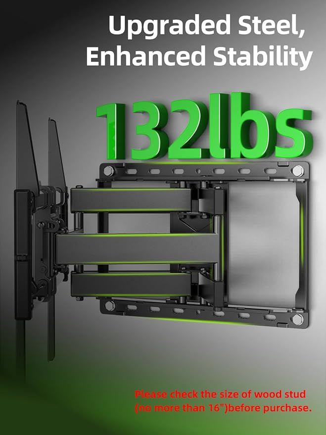 USX Mount Full Motion TV Wall Mount for Most 42-90 inch Flat Screen/LED/4K, TV Mount Bracket Dual Swivel Articulating Tilt 6 Arms, Max 16" Wood Studs, VESA 600x400mm, Holds up to 132lbs