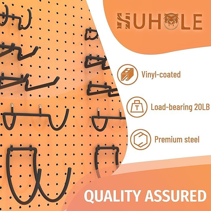 HUHOLE Pegboard Drill Holder, Peg Board Utility Hooks, 10 Pack Heavy Duty Peg Board Tool Holder for Power Tools, Drill, Hammer, Cord, Fit for 1/4" Pegboard | Heavy Duty, for Power Tools, Drill, Hammer, Cord