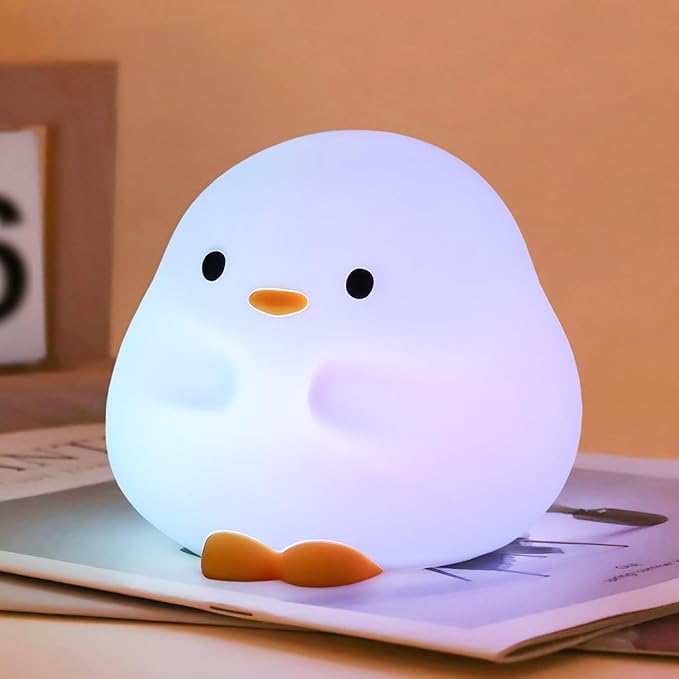 Rytinazzz Duck Night Light, Color Changing Mode & 50-Hour Battery, Squishy Silicone Lamp for Kids Room, USB Rechargeable with Timer, Valentines Gifts