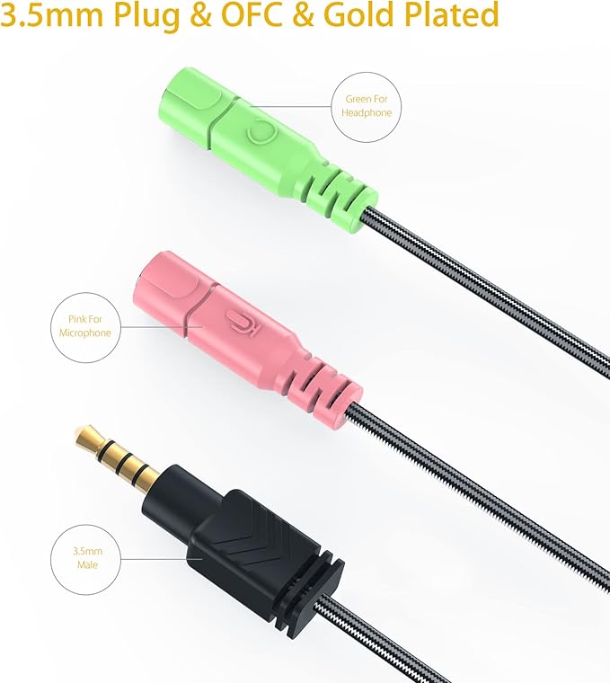 MillSO Headphone Mic Splitter [2 Pack] 3.5mm Headset Adapter 2 TRS Female to TRRS Male CTIA Stereo Audio Mic Jack Y Splitter for Dual-Plug Gaming Headset to Xbox, PS4, Phone, Laptop, PC