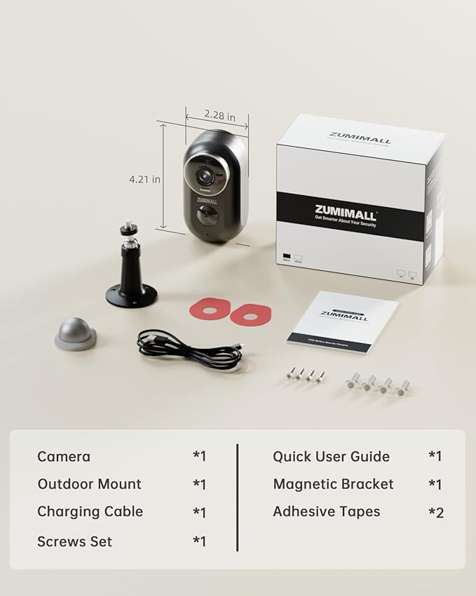 ZUMIMALL 2K Security Cameras Wireless Outdoor, Magnetic Mount, 130° View Outdoor Camera Wireless, 2.4G WiFi Battery Camera Indoor/AI Detection/3MP Color Night Vision/2-Way Talk/Cloud/Alexa/IP66