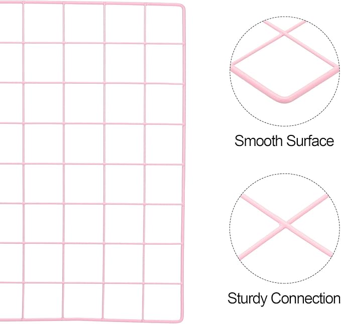 PATIKIL 12"x16" Wire Grid Panel, 2 Pack Board Photo Pictures Memo Display Grid Panels Hanging Organizer Wall Decorative Panel for Home Office Wedding, Pink