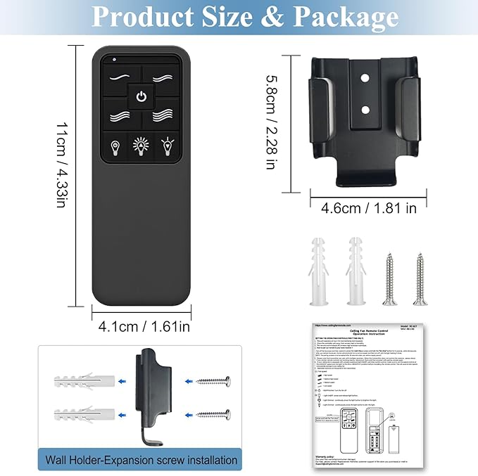 Replacement Remote for Westinghouse 7787900, 4-Speed Black Ceiling Fan Remote Control with Backlit Buttons, Ceiling Fan Remote with Light Dimmer, Included Wall Mount - Only Remote