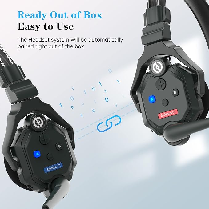 Hollyland Solidcom C1 Wireless Headset Intercom System 4-Person Full Duplex 1100ft Team Communication Group Talk Single-Ear Headset with 1 Master & 3 Remote Headsets