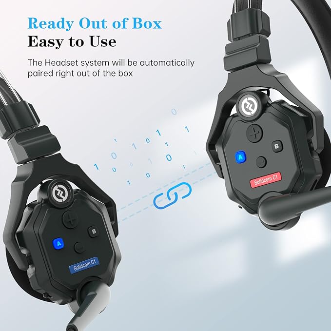 Hollyland Solidcom C1 Wireless Headset Intercom System 6-Person Full Duplex 1000ft Team Communication Group Talk Single-Ear Headset with 1 Master & 5 Remote Headsets