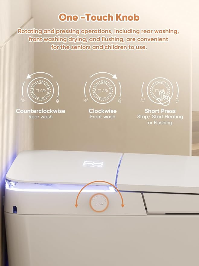 Smart Toilet with Auto Open/Close Lid - Warm Water Bidet, ADA Comfort Height Heated Seat, Dryer, Night Light, Foam Shield, Dual Auto Flush, Foot Sensor, Modern Elongated One-Piece Toilet for Bathrooms