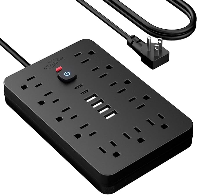 JouleLoom 20 FT Flat Plug Surge Protector Power Strip,11 Multiple AC Outlets with 6 USB Ports (2 USB C), 20 Feet Extension Cord, 1250W/10A, One Touch Switch Button, 17 in 1 Compact powerstrip