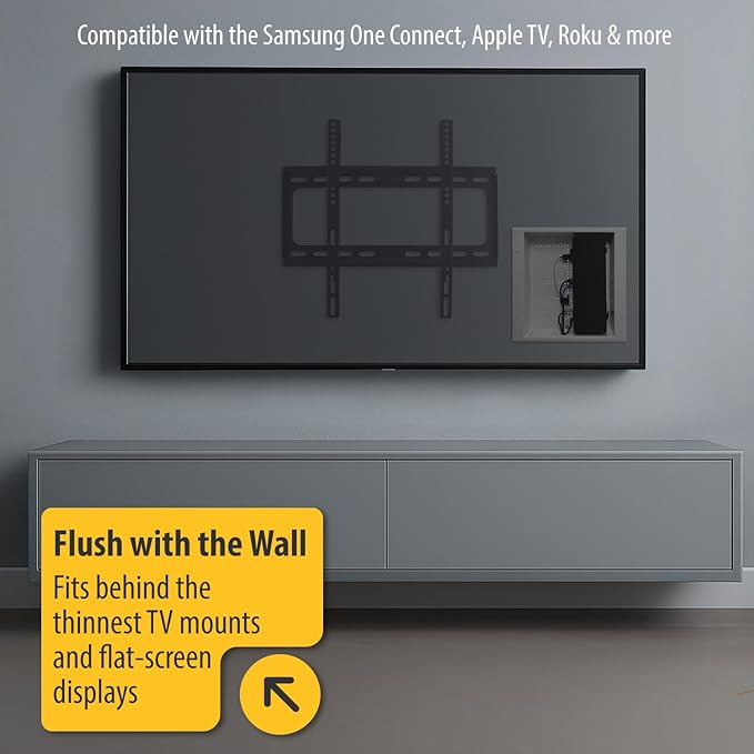 DataComm Electronics 45-8017-1 Multi-Functional Recessed Media Box For Seamless Home & Office Connectivity Solutions, In Wall Box, Hides TV Outlet & Cables (No Receptacle)