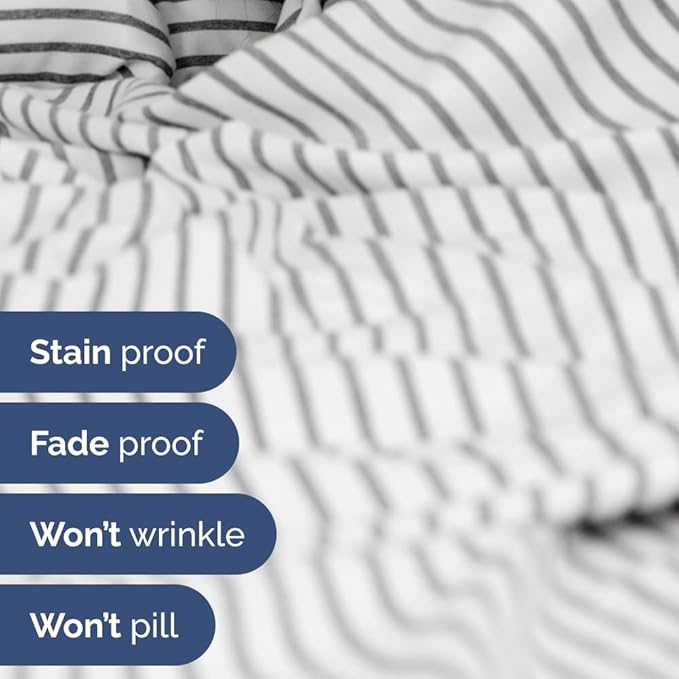Split Head King Sheet Set – 4 Piece Flex Split Top King Sheets for Adjustable Beds - Fits 14” to 16" Mattress w/ Deep Pockets - Breathable & Cooling - Luxury Bedding and Wrinkle Free - Grey Stripes 2