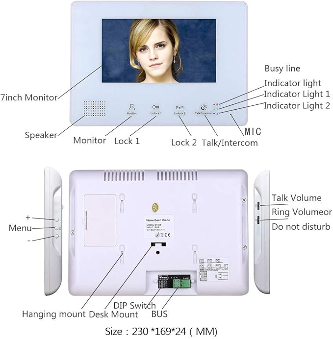 4 Apartment Bus 2 Wire Video Door Phone Intercom Systems 7 Inch Kit for Electronic Door Lock Home Night Vision