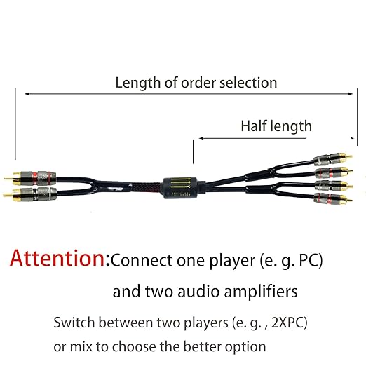 Arklove 10ft Shielded RCA Plug Splitter Stereo Audio Video Cable 2 Male to 4 Male Dual Speaker Y Adapter Connector Extension Cord 24k Gold Plated 1 Input 2 Output