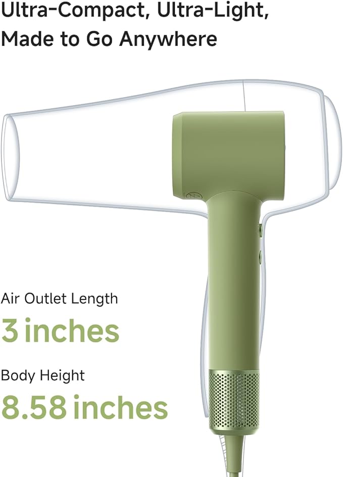 Laifen MINI Hair Dryer, Lightweight and Compact High Speed 200M Ionic Blow Dryer with 110, 000 RPM Brushless Motor for Fast Drying, Low Noise, Hairdryer with Magnetic Nozzle, Child Mode