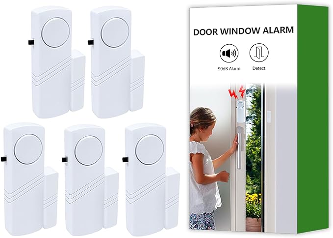 Door Window Alarm, 90dB Door Alarms Sensor for Kids Safety, Home Security, Door Window Burglar Alarm, Window Pool Alarms for Home, Apartments, Offices, Hotel Rooms (5pack)