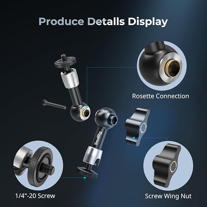SMALLRIG 5.5-inch Magic Arm 2-Pack, Articulating Adjustable Friction Arm Mount with 1/4"-20 Thread Screw, for Camera Monitor/LED Light Setup, 5316