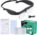 Magnifying Glass with Light, Magnifying Glasses with 5 Detachable Lenses 0.75X-4.0X, Rechargeable Magnifier Headset with 3 LED Lights, Head Magnifier Glasses for Close Work Crafts Jewelry Hobbies