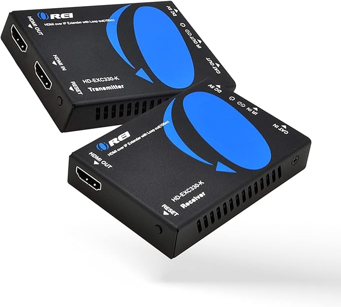 OREI HDMI over Ethernet Extender Over CAT5/CAT6 over IP one to many option, with IR Upto 330 Feet - Loop Out - 1080P Full HD Signal Distribution (HD-EXM330-K)