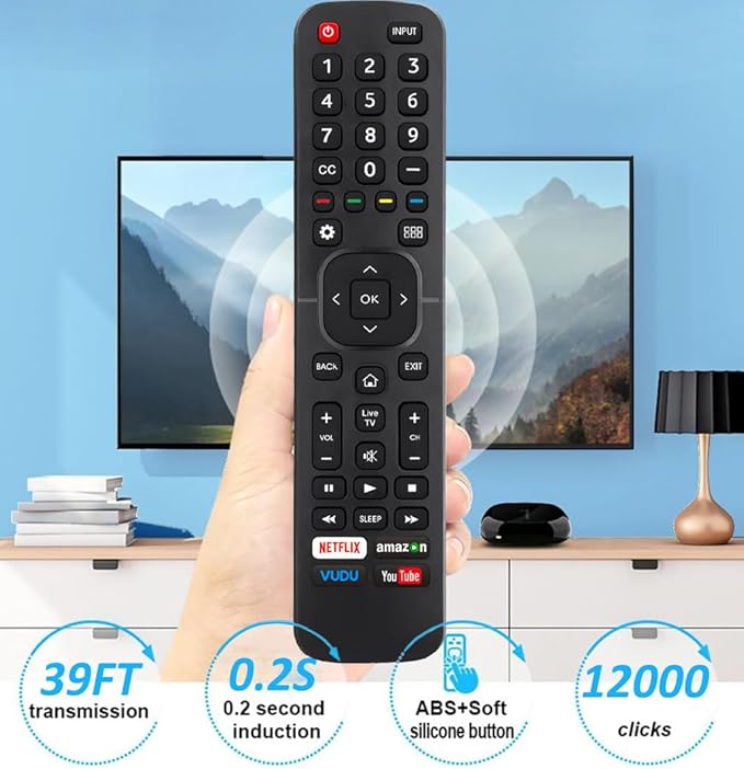 Replacement Remote Control for All Hisense 4K LED HD UHD Smart TVs (EN2A27), Fit for Hisense Android Smart TV EN2A27 EN2A127H EN2A27HT EN2AN27H EN2AS27H EN2B27 EN2C27