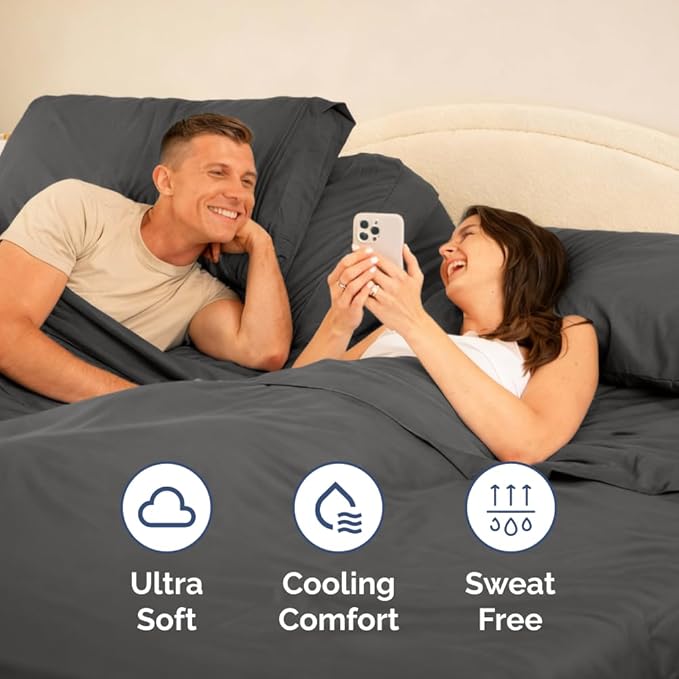 Split Head King Sheet Set – 4 Piece Flex Split Top King Sheets for Adjustable Beds - Fits 14” to 16" Mattress w/ Deep Pockets - Soft, Breathable & Cooling - Luxury Bedding and Wrinkle Free - Charcoal