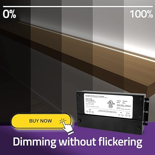 HitLights 24V 60W Dimmable LED Driver – Smooth Flicker Free Dimming – TRIAC, 0-10V, Phase Cut, & 10V PWM – Compatible with Lutron and Leviton Dimmer Switches, UL Listed, Class 2, 100-277V AC – 2.5A DC